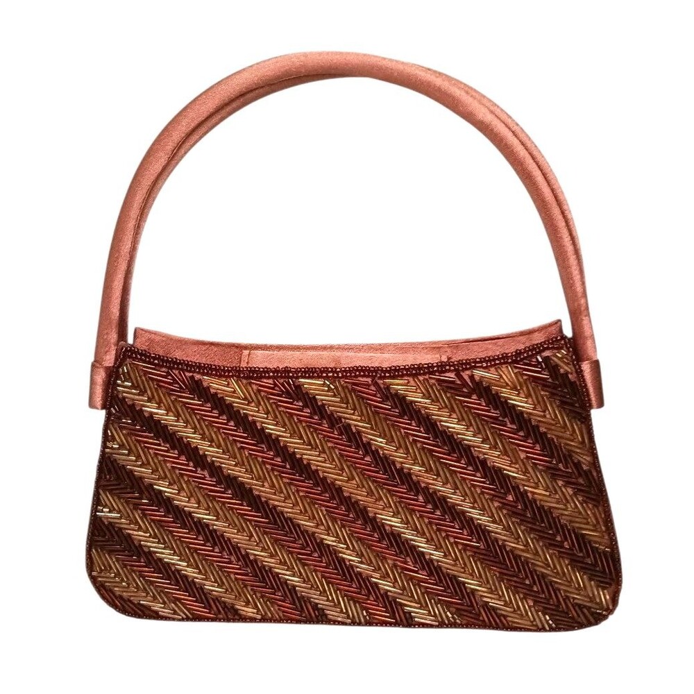 Vtg Bijoux Terner Brown Beaded Evening Bag Purse Small Handbag w/ Shoulder Strap